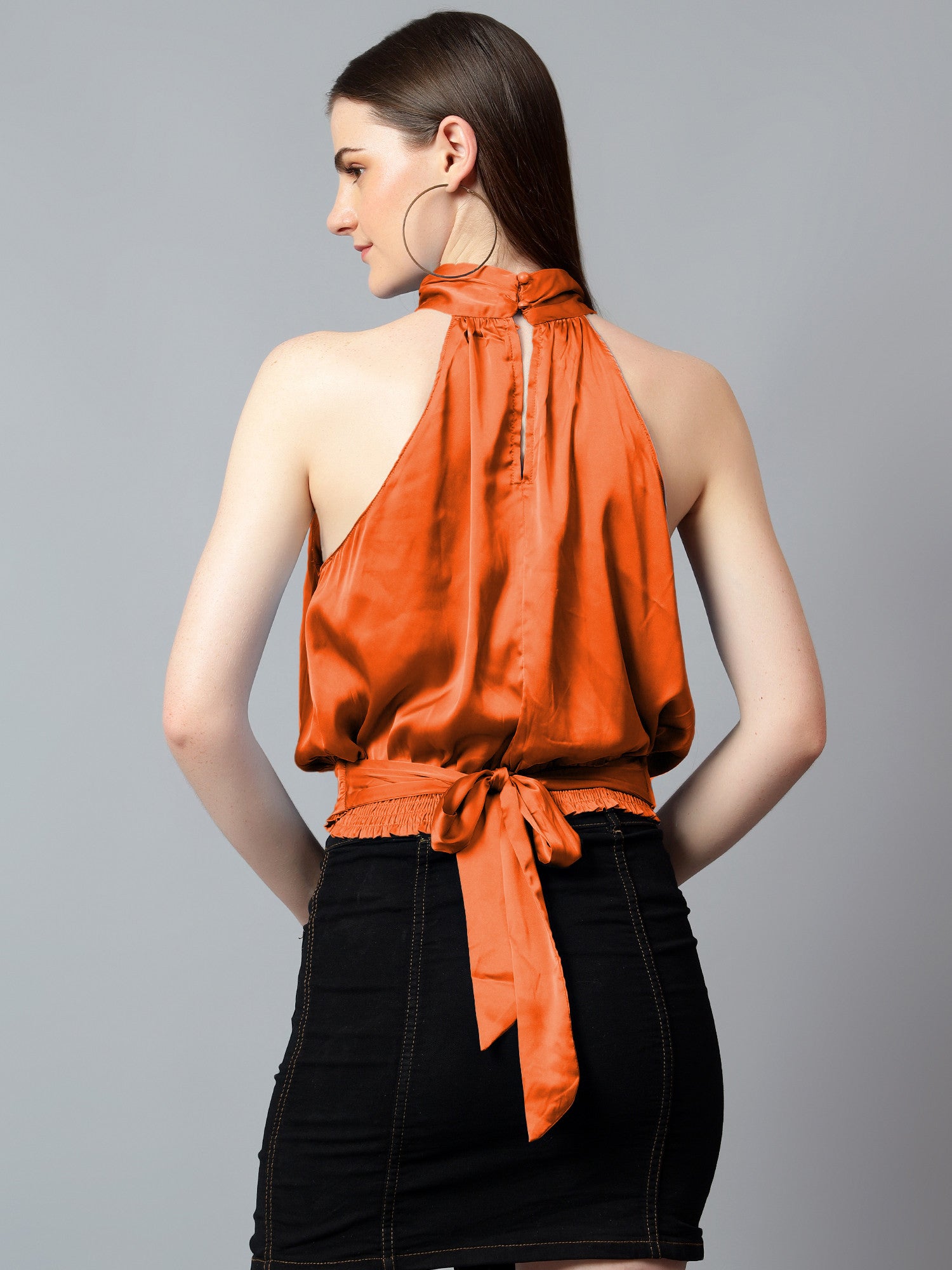 KOTTY Casual Solid Women Orange Top 