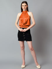 KOTTY Casual Solid Women Orange Top 
