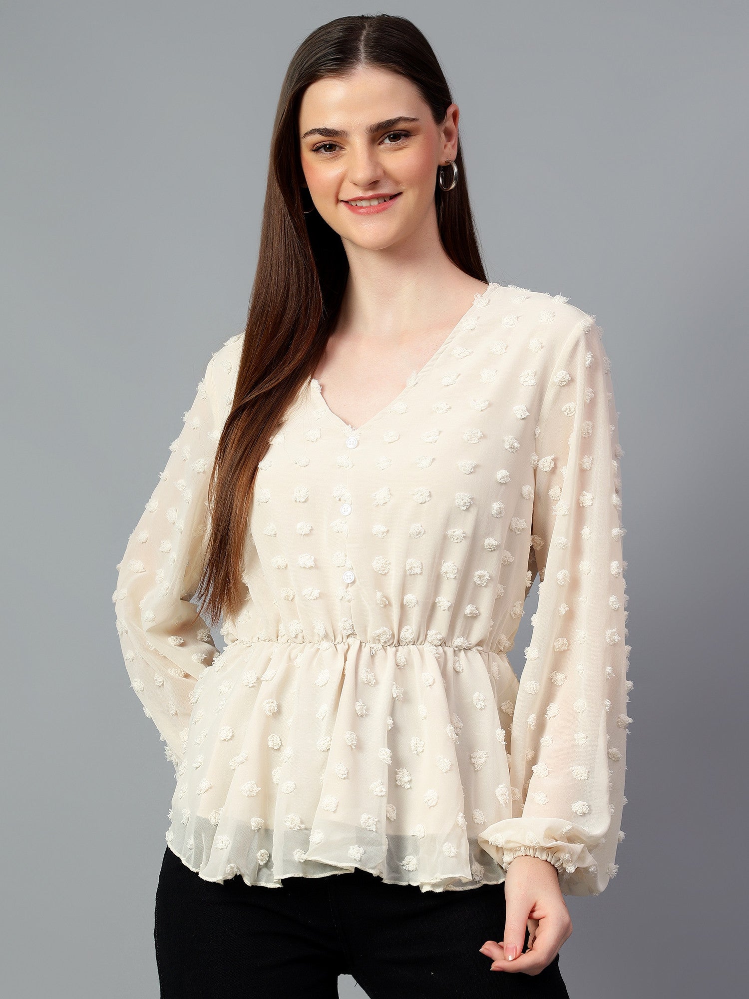 KOTTY Casual Solid Women Beige Top 