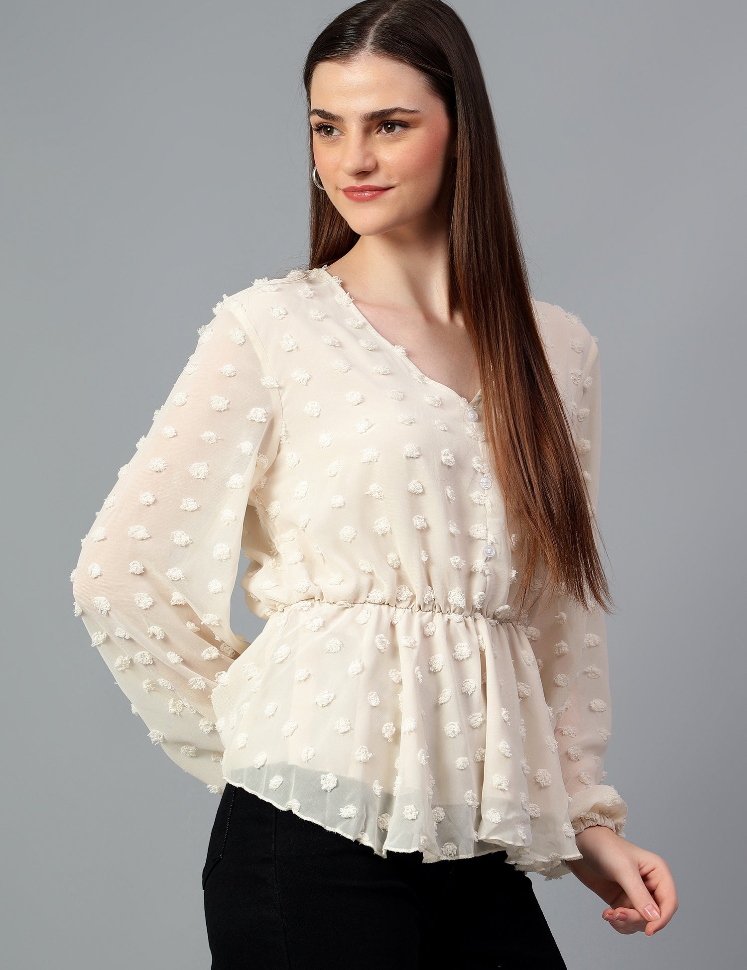 KOTTY Casual Solid Women Beige Top 