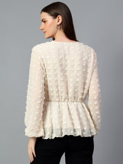 KOTTY Casual Solid Women Beige Top 