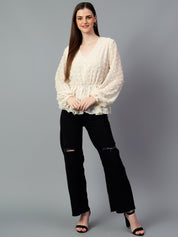 KOTTY Casual Solid Women Beige Top 