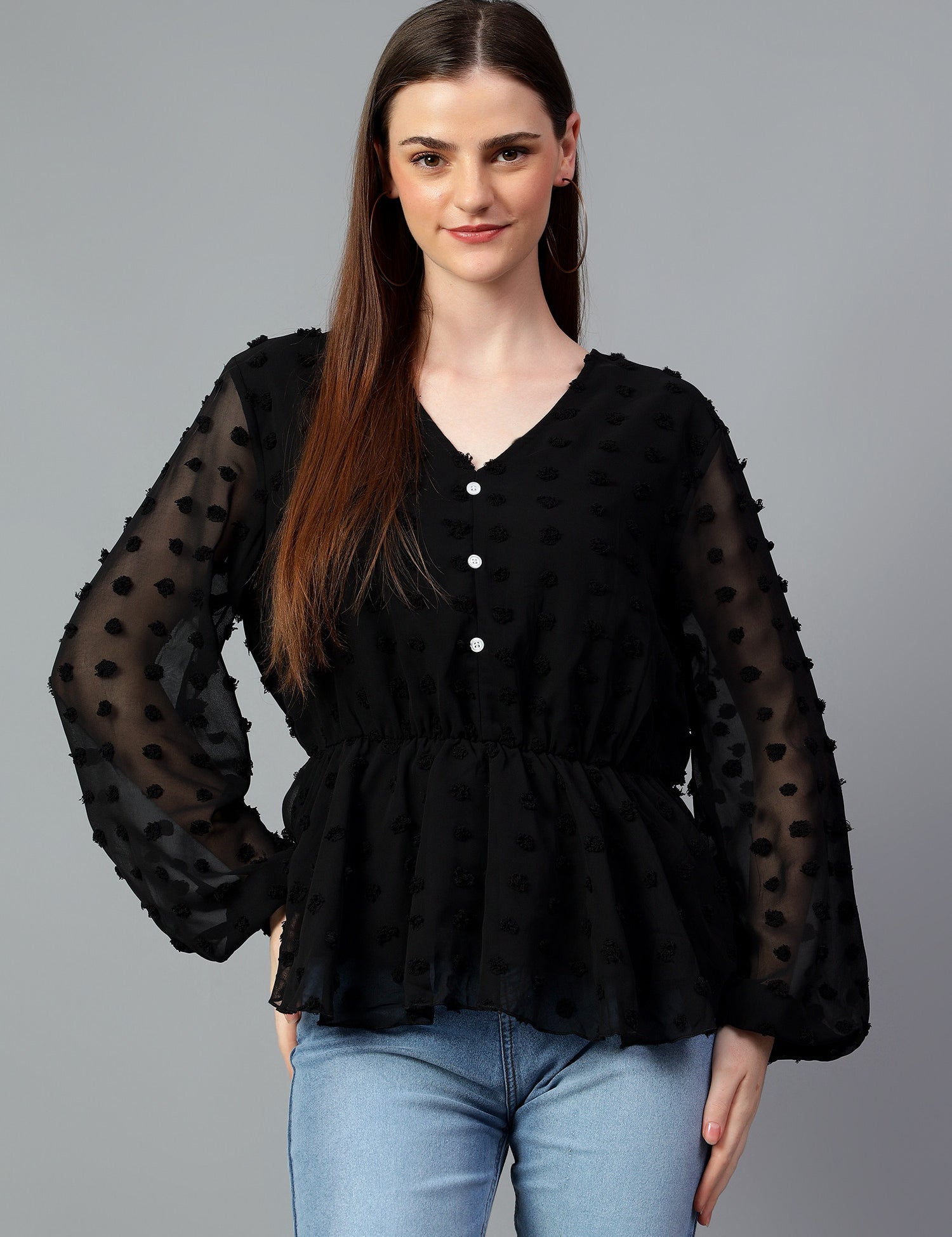 KOTTY Casual Solid Women Black Top 