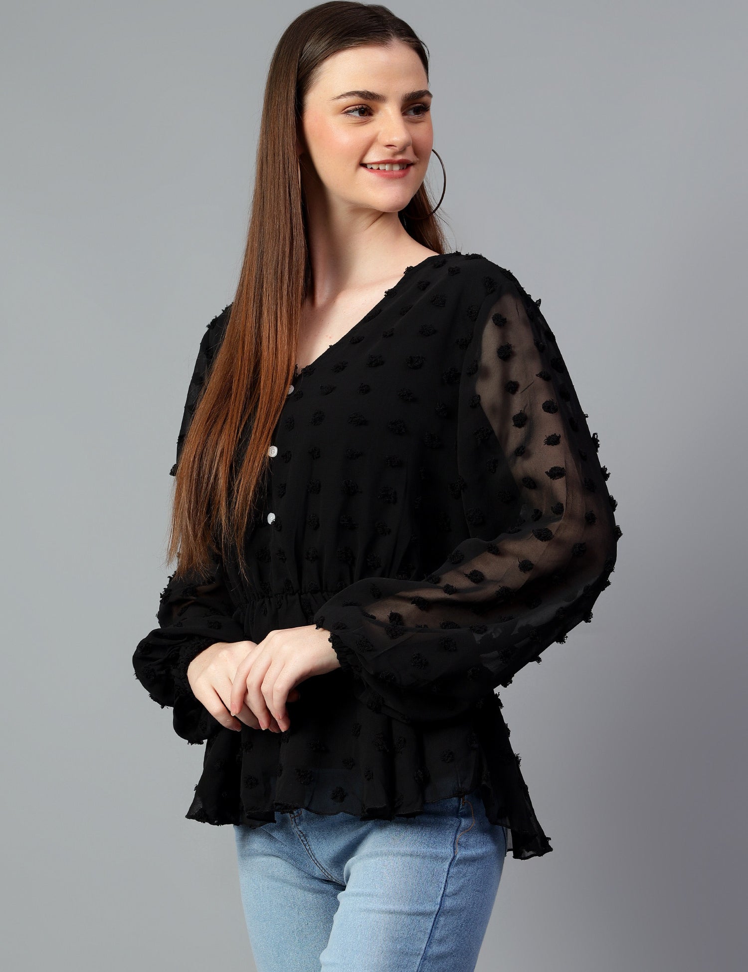 KOTTY Casual Solid Women Black Top 