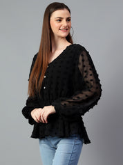 KOTTY Casual Solid Women Black Top 
