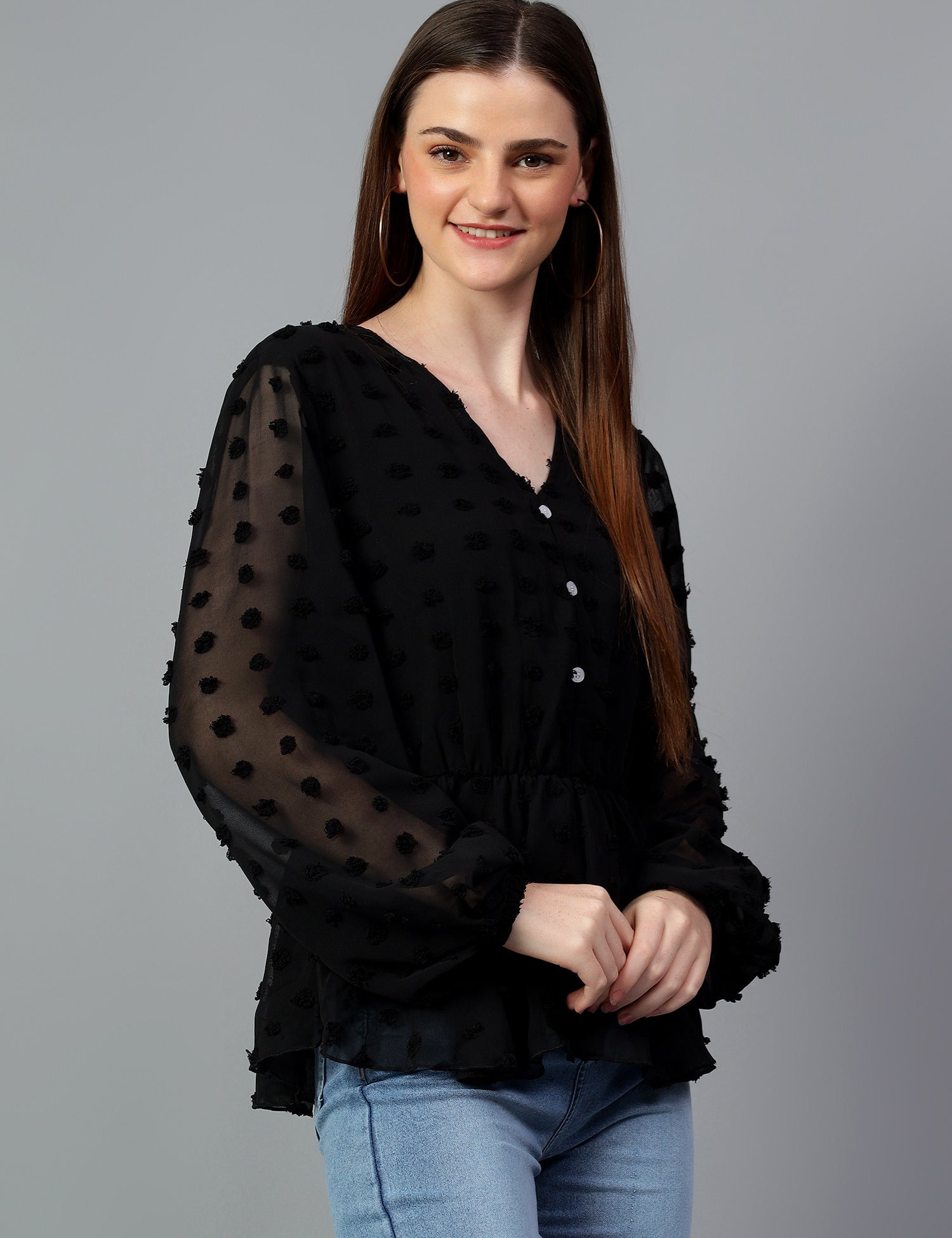 KOTTY Casual Solid Women Black Top 