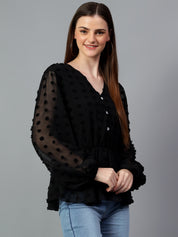 KOTTY Casual Solid Women Black Top 