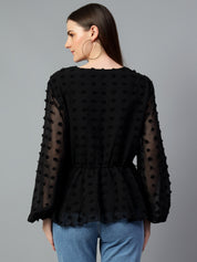 KOTTY Casual Solid Women Black Top 