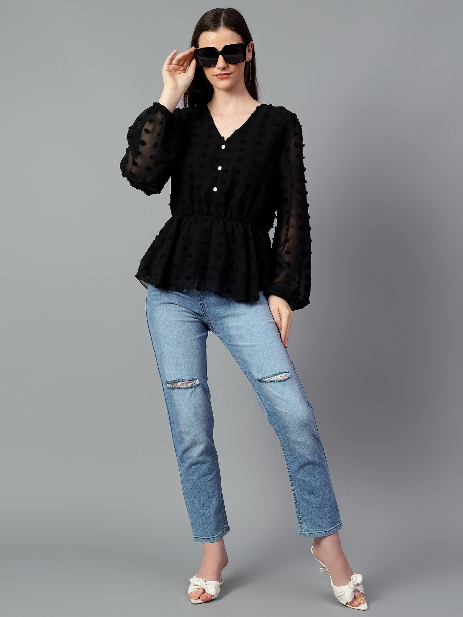 KOTTY Casual Solid Women Black Top 