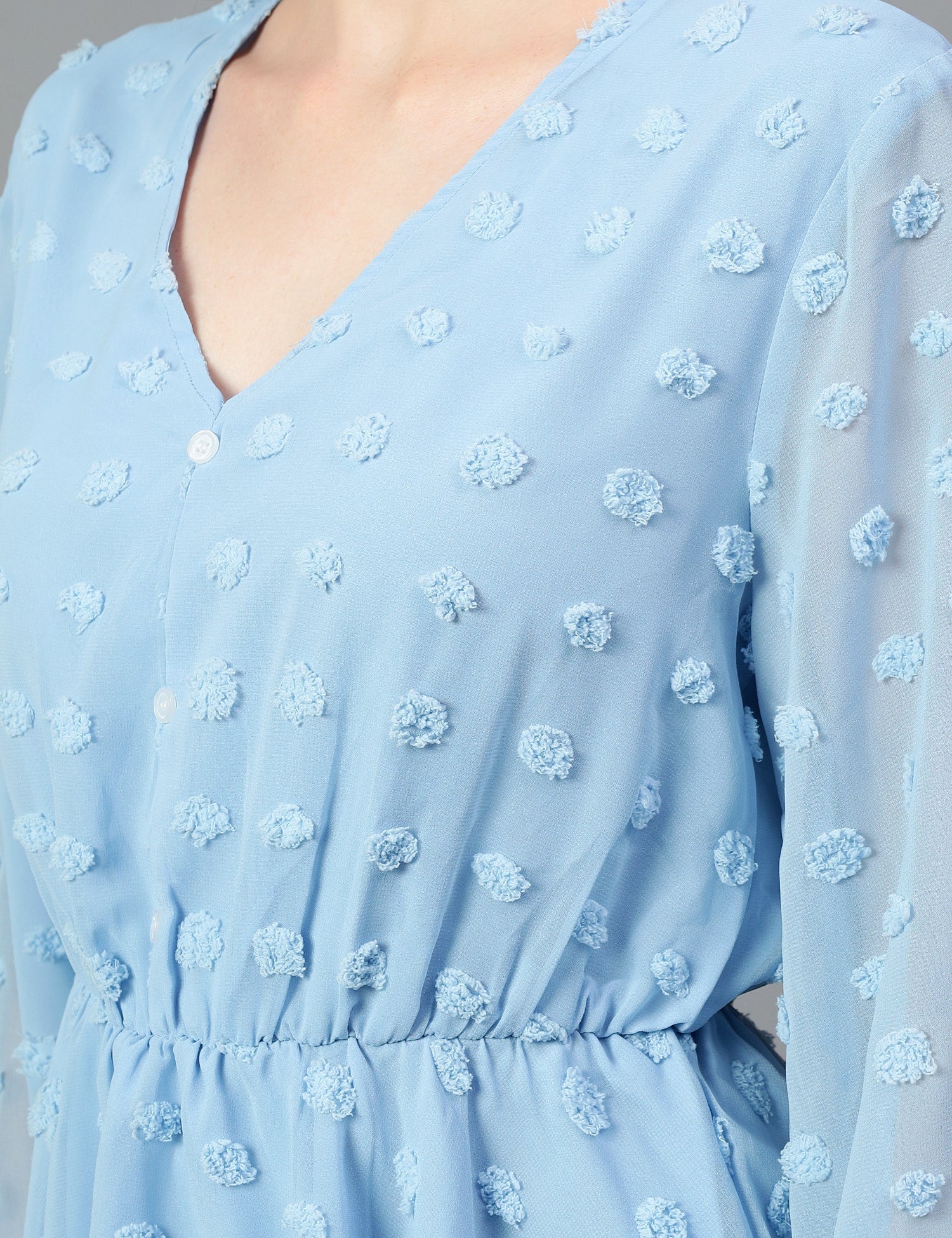 KOTTY Casual Self Design Women Light Blue Top 