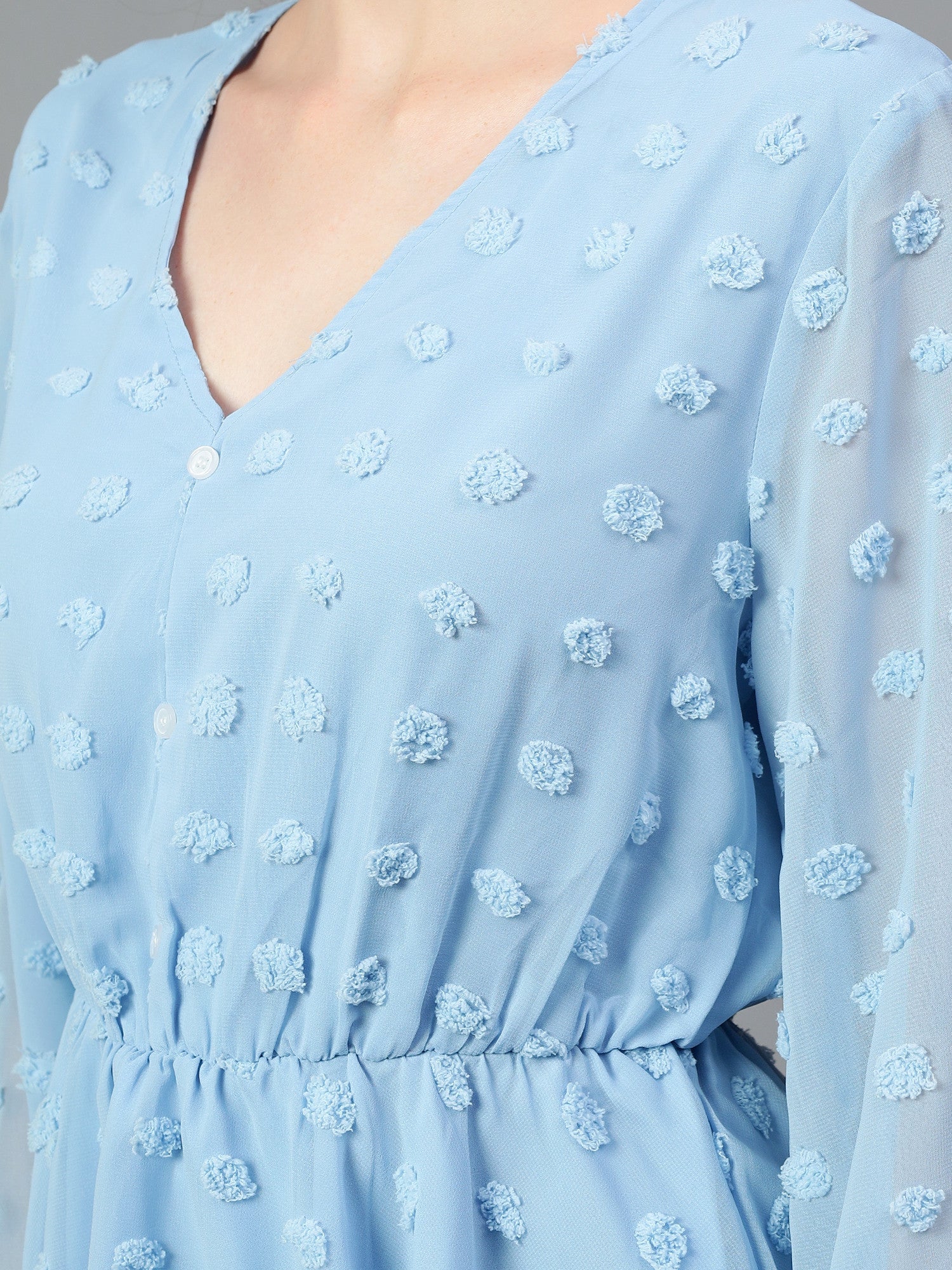 KOTTY Casual Self Design Women Light Blue Top 