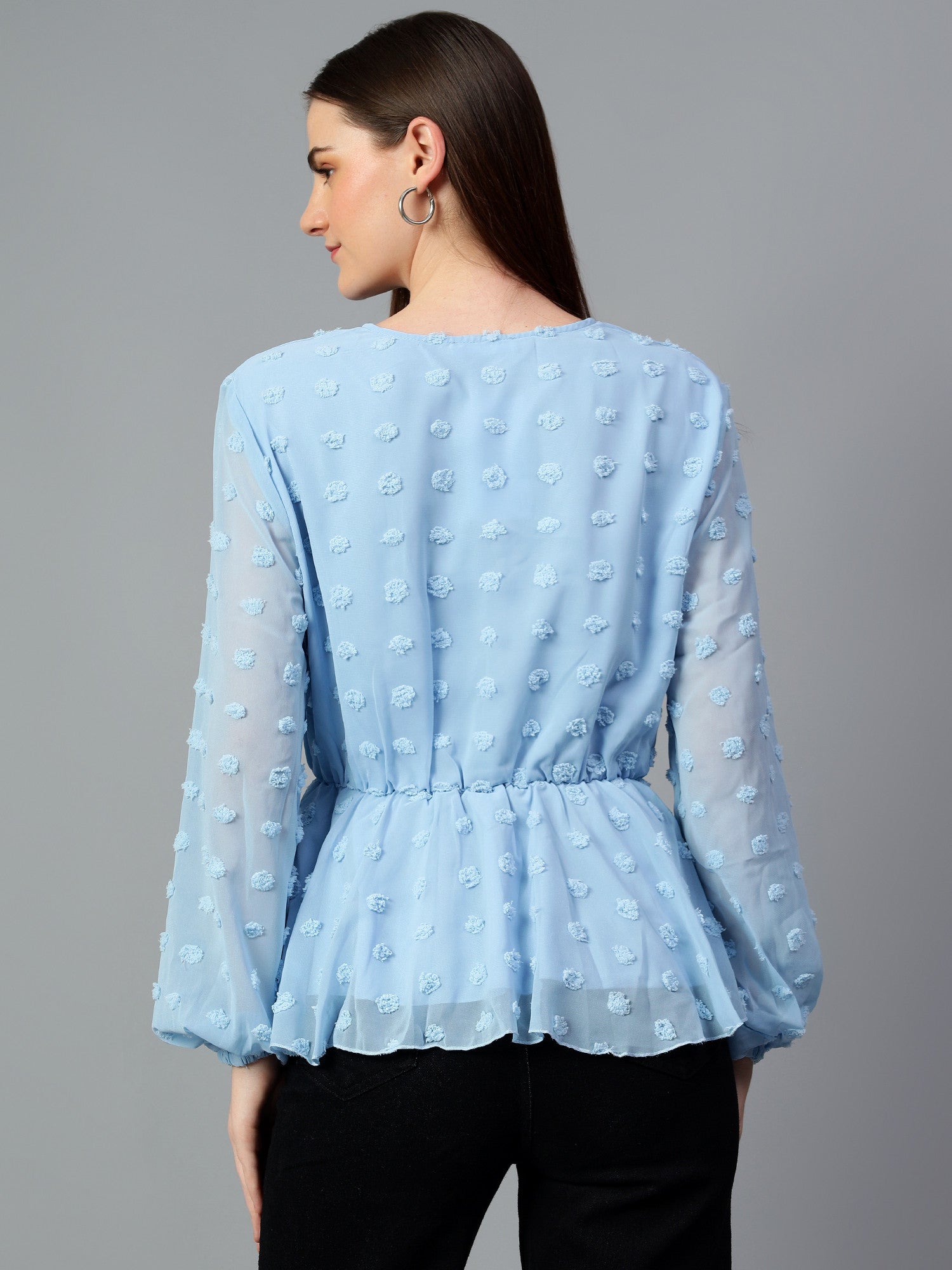 KOTTY Casual Self Design Women Light Blue Top 