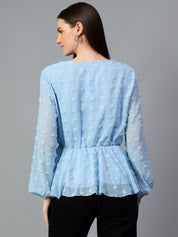 KOTTY Casual Self Design Women Light Blue Top 