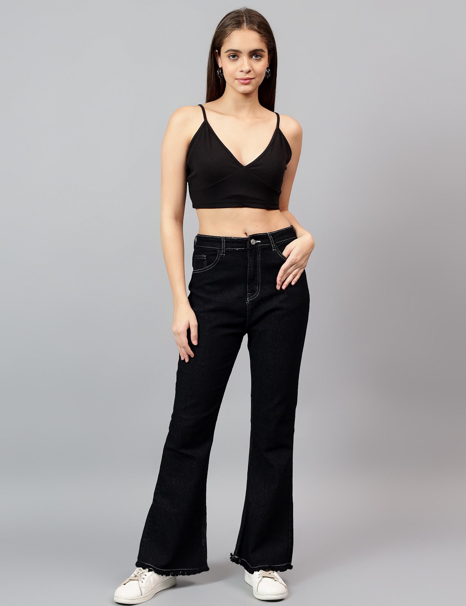 KOTTY Casual Solid Women Black Top 