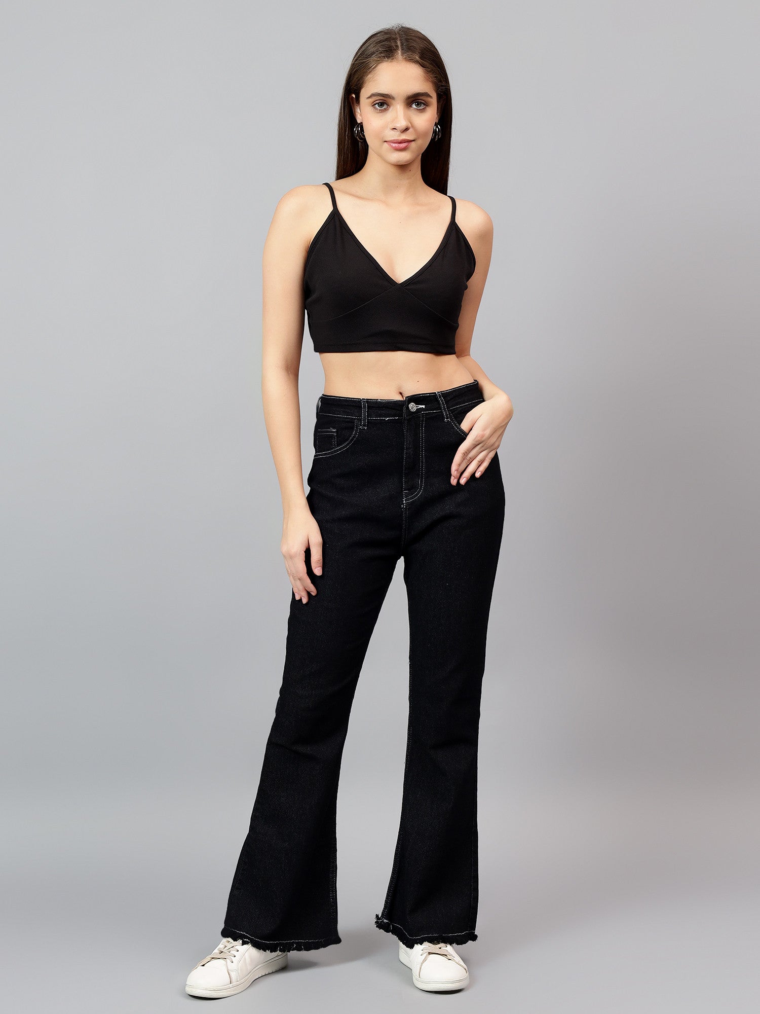 KOTTY Casual Solid Women Black Top 
