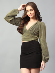 KOTTY Casual Solid Women Green Top 