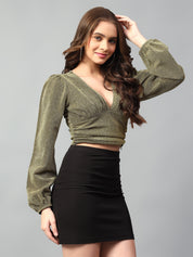 KOTTY Casual Solid Women Green Top 