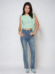 KOTTY Casual Solid Women Green Top 