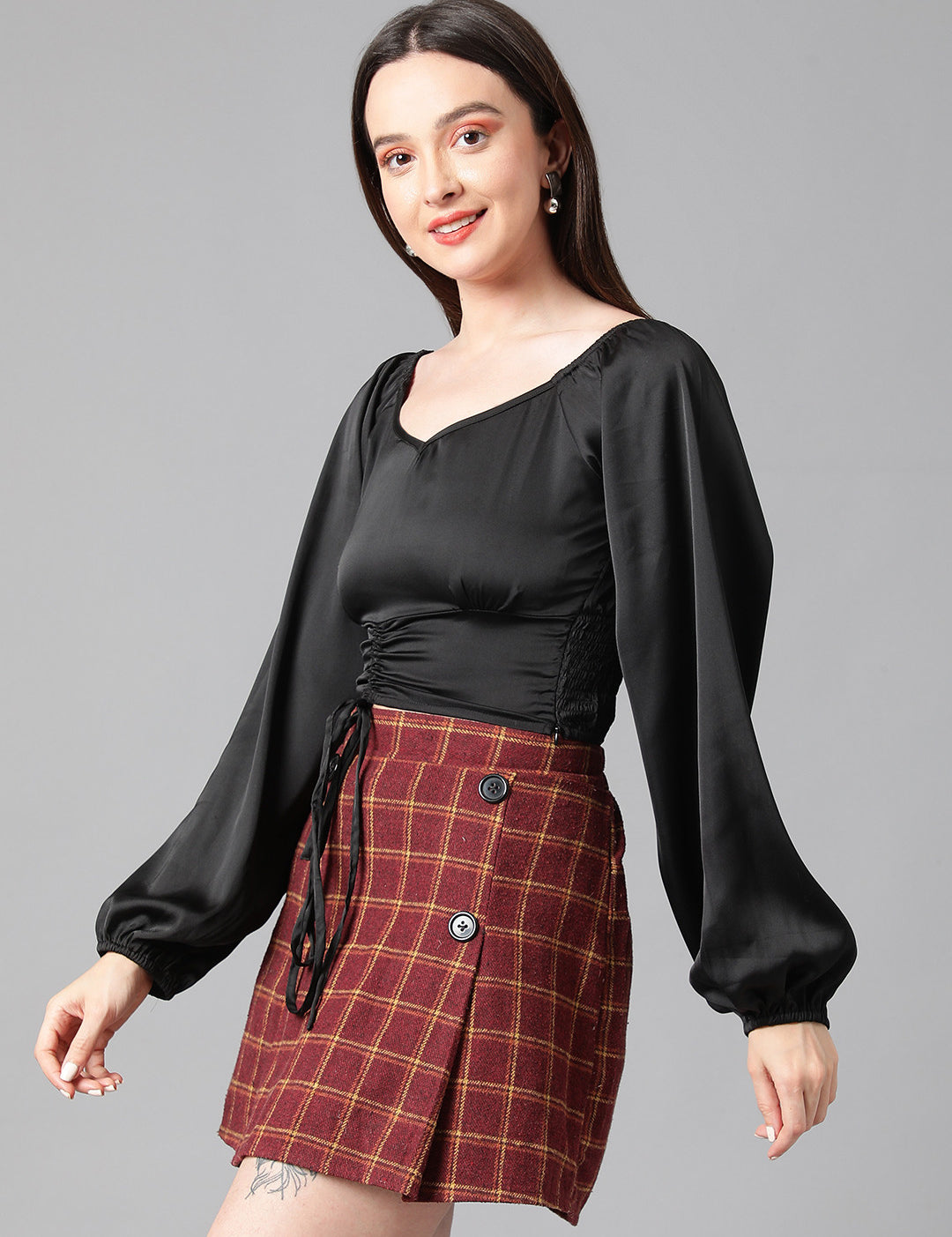 KOTTY Casual Solid Women Black Top 