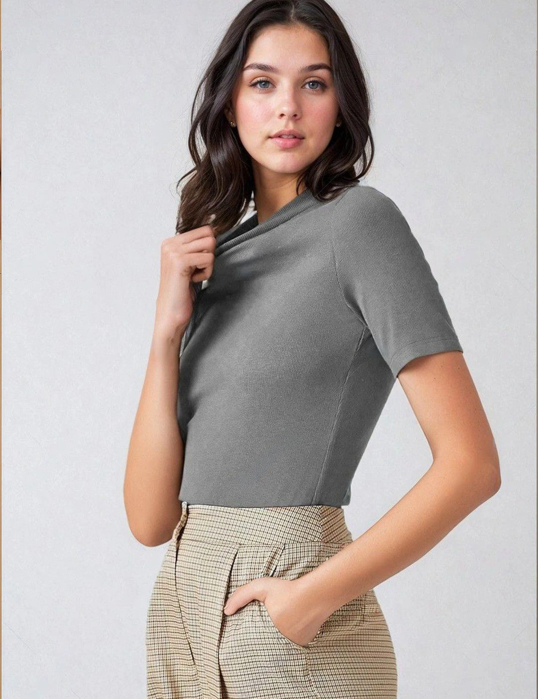 KOTTY Casual Solid Women Grey Top 