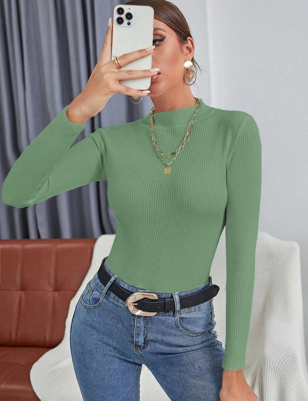 KOTTY Casual Solid Women Green Top 