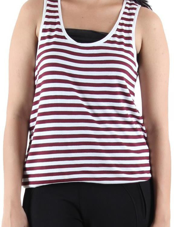 KOTTY Casual Sleeveless Striped Women Brown Top 
