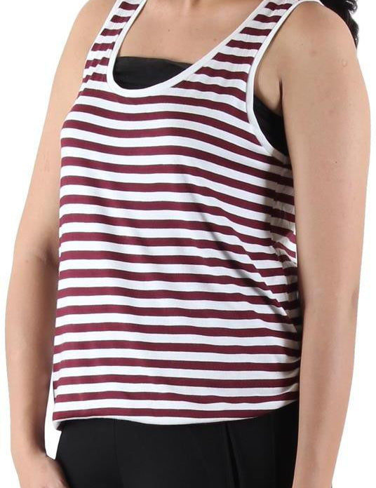 KOTTY Casual Sleeveless Striped Women Brown Top 