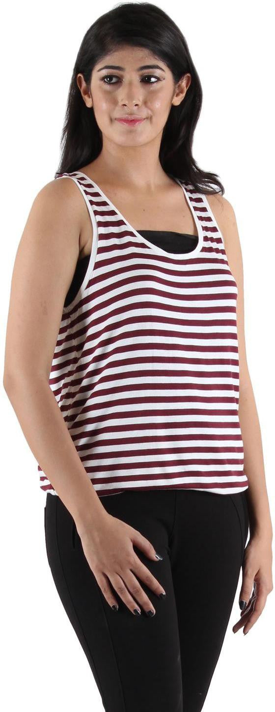 KOTTY Casual Sleeveless Striped Women Brown Top 