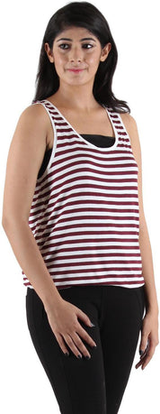 KOTTY Casual Sleeveless Striped Women Brown Top 