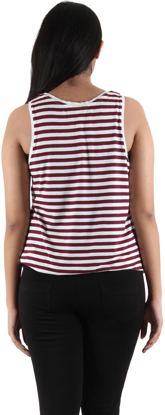 KOTTY Casual Sleeveless Striped Women Brown Top 