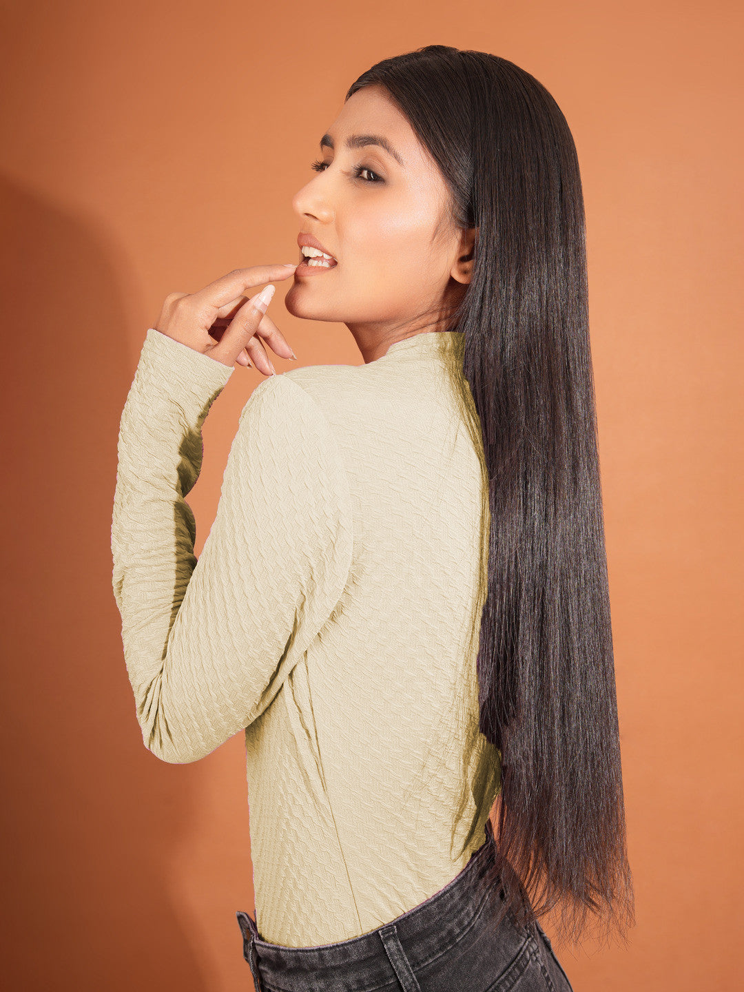 KOTTY Casual Solid Women Beige Top 