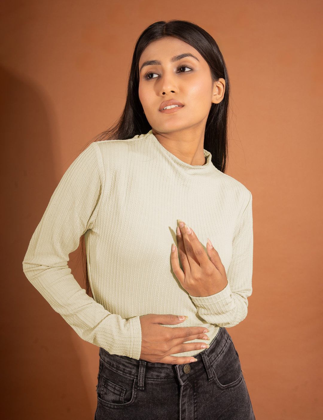 KOTTY Casual Solid Women Beige Top 
