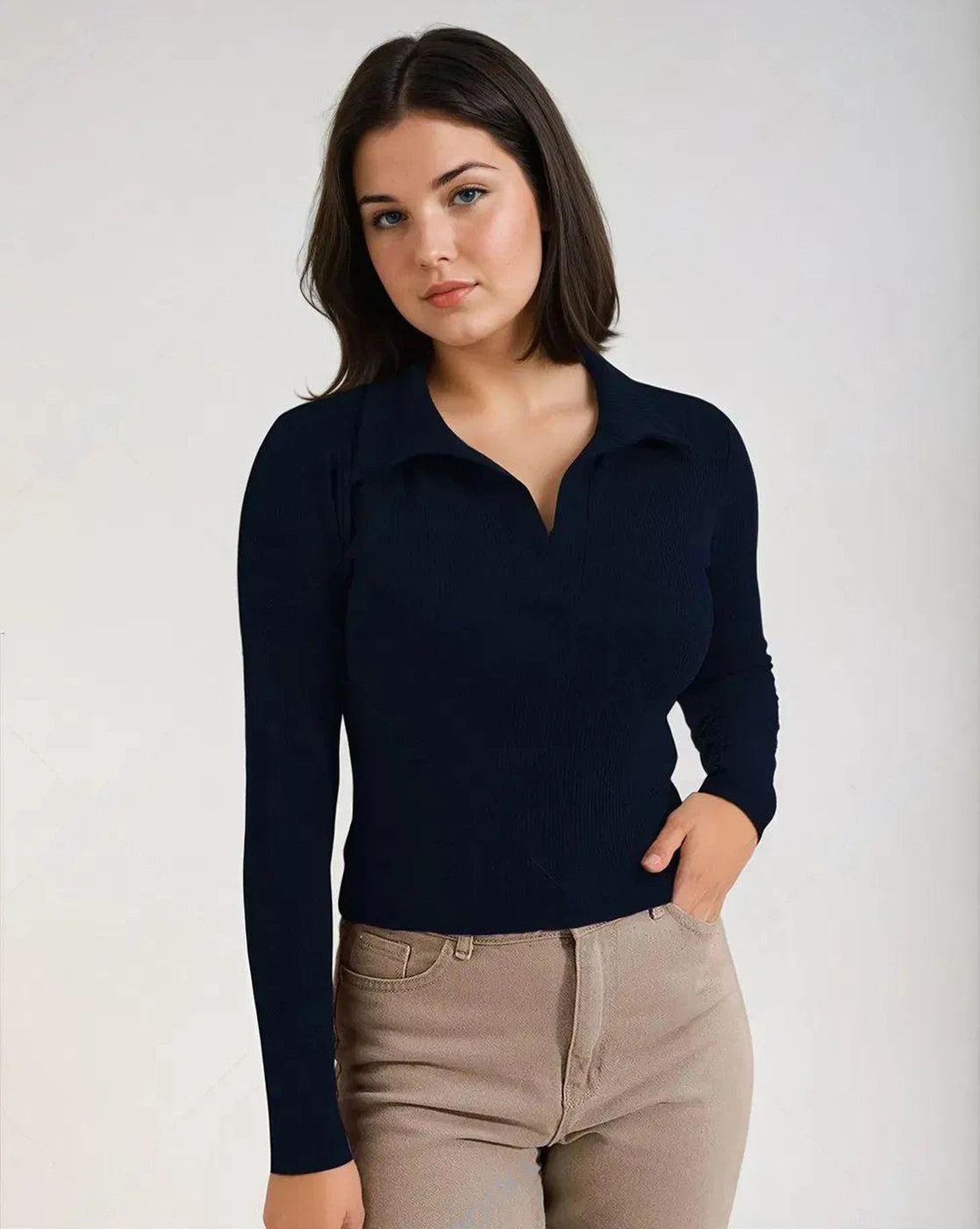 KOTTY Casual Solid Women Dark Blue Top 