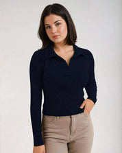 KOTTY Casual Solid Women Dark Blue Top 