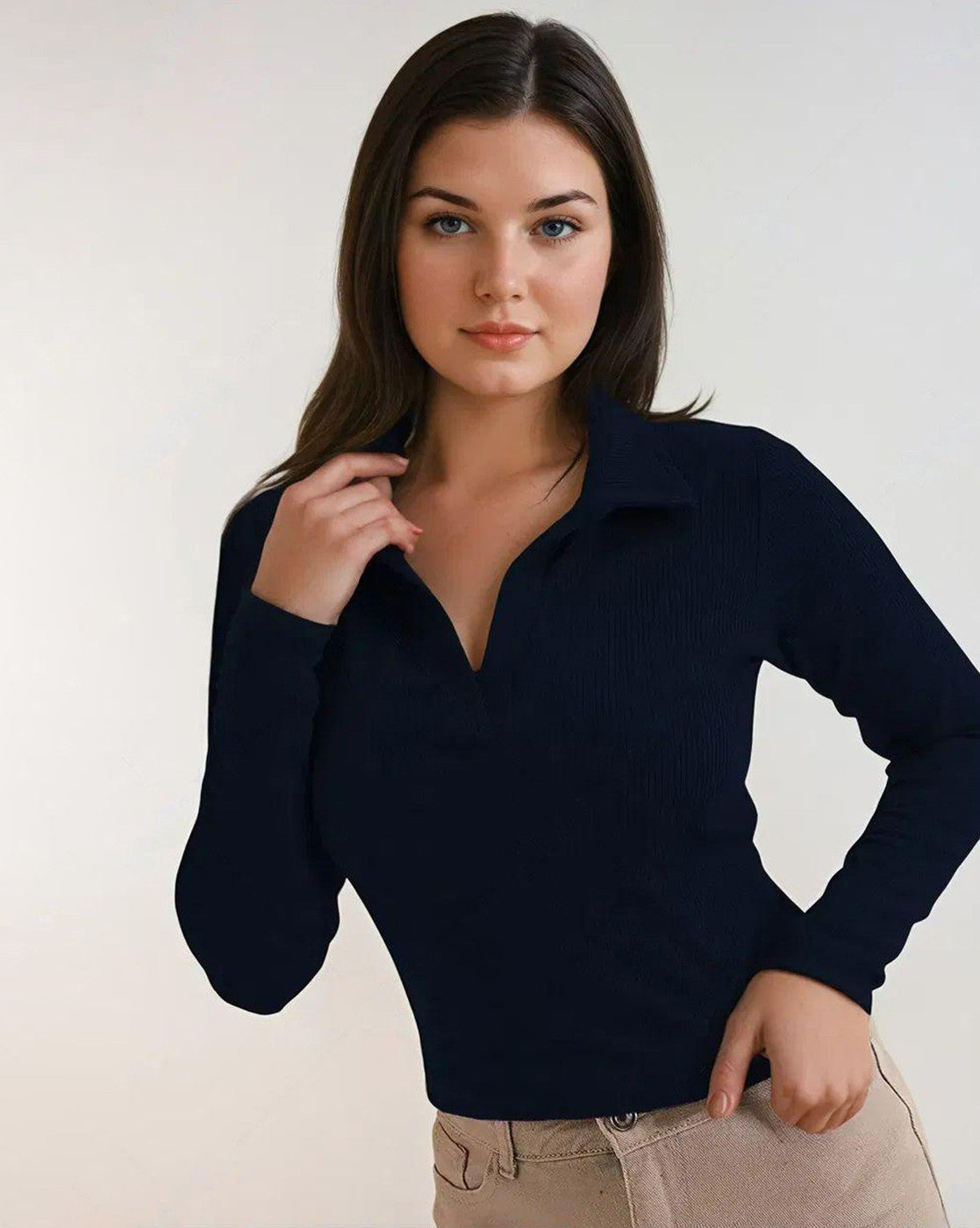 KOTTY Casual Solid Women Dark Blue Top 