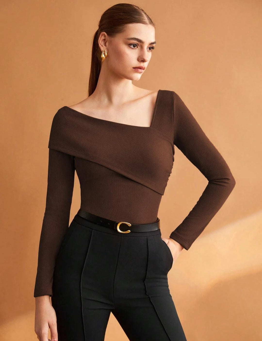 KOTTY Casual Solid Women Brown Top 