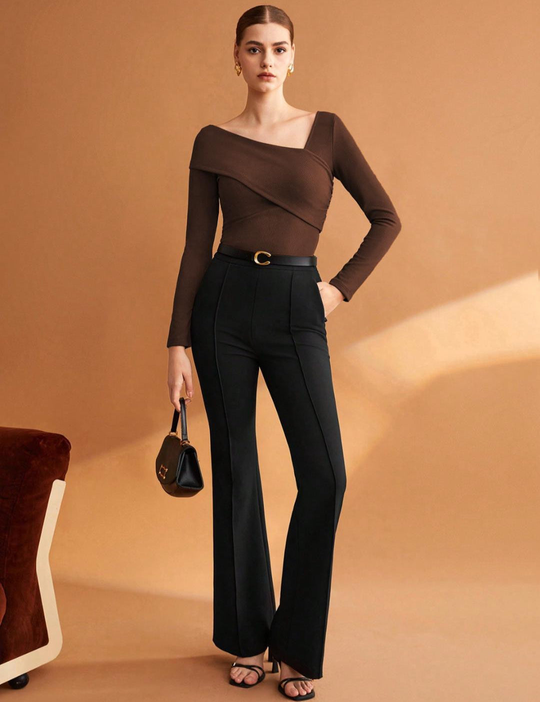 KOTTY Casual Solid Women Brown Top 