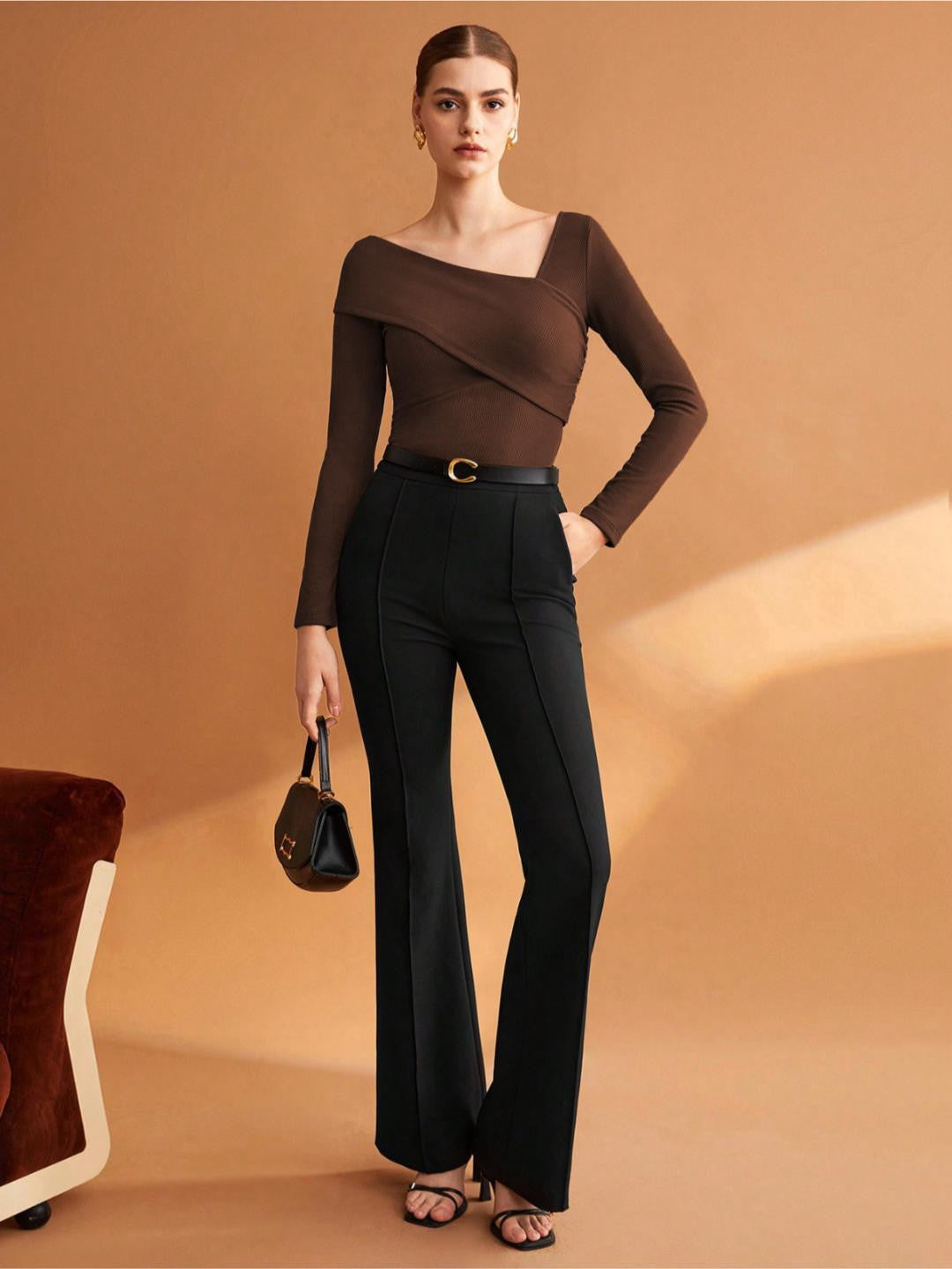 KOTTY Casual Solid Women Brown Top 