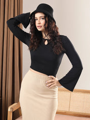 KOTTY Casual Solid Women Black Top 