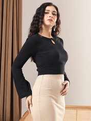 KOTTY Casual Solid Women Black Top 