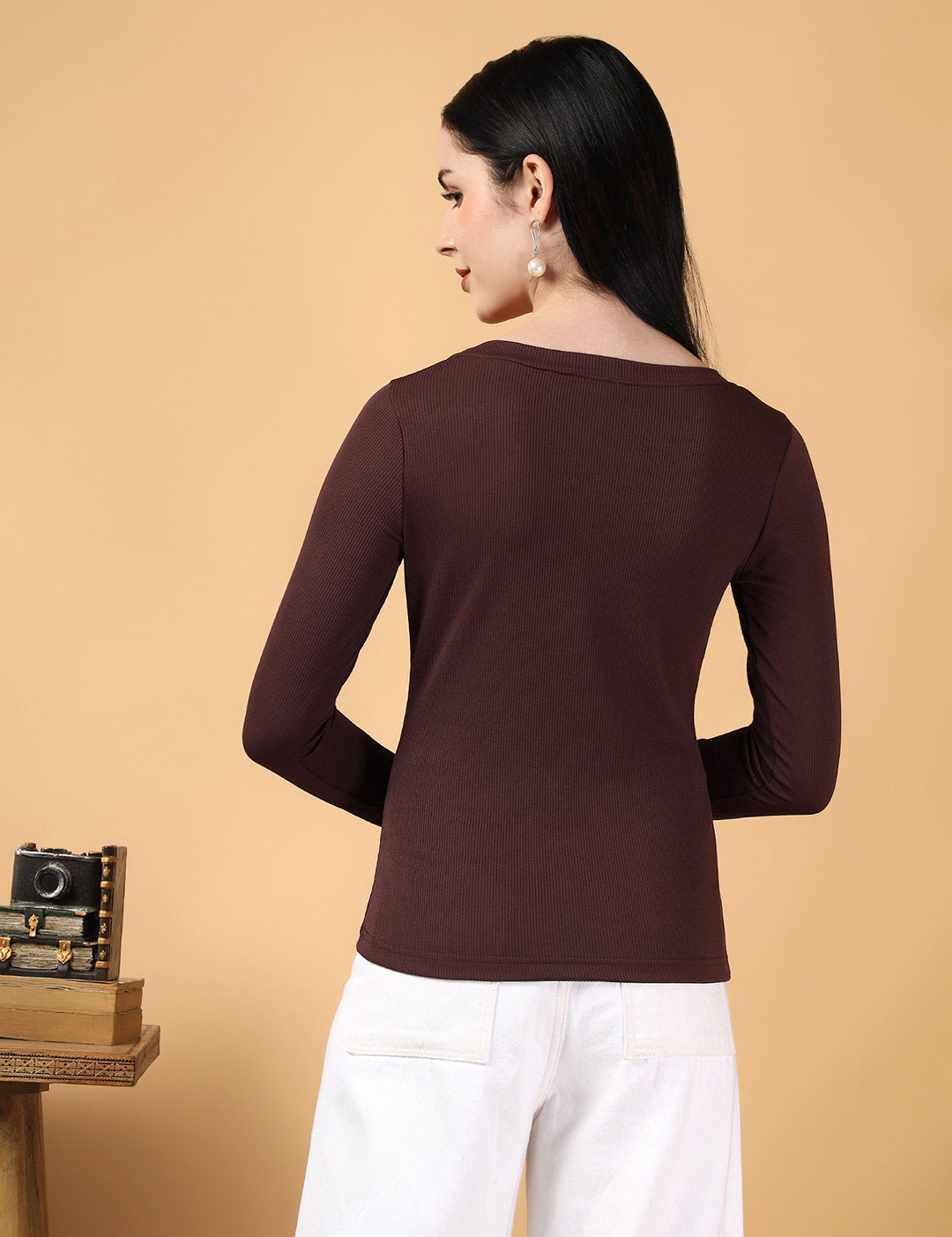 KOTTY Casual Solid Women Brown Top 