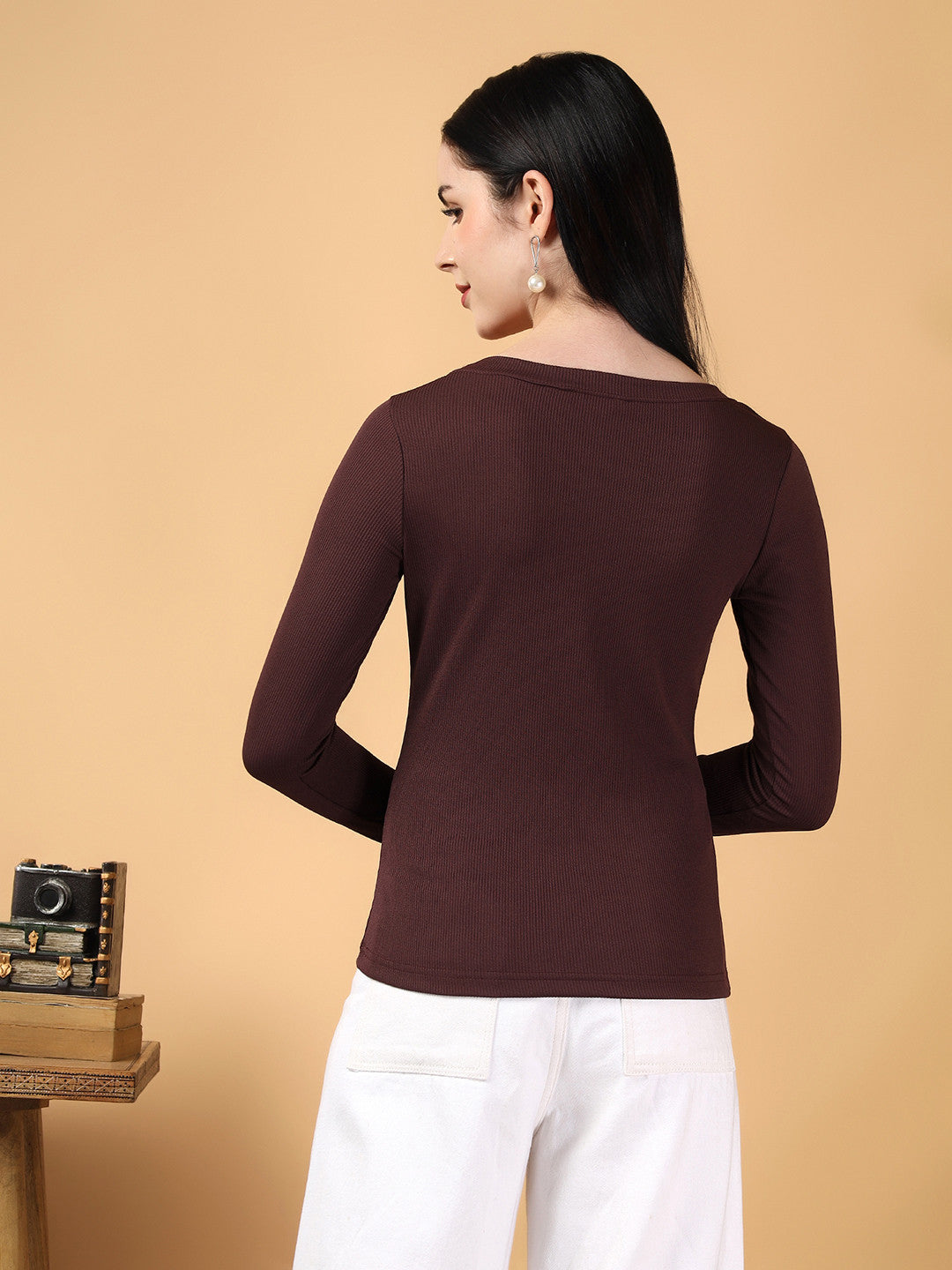 KOTTY Casual Solid Women Brown Top 