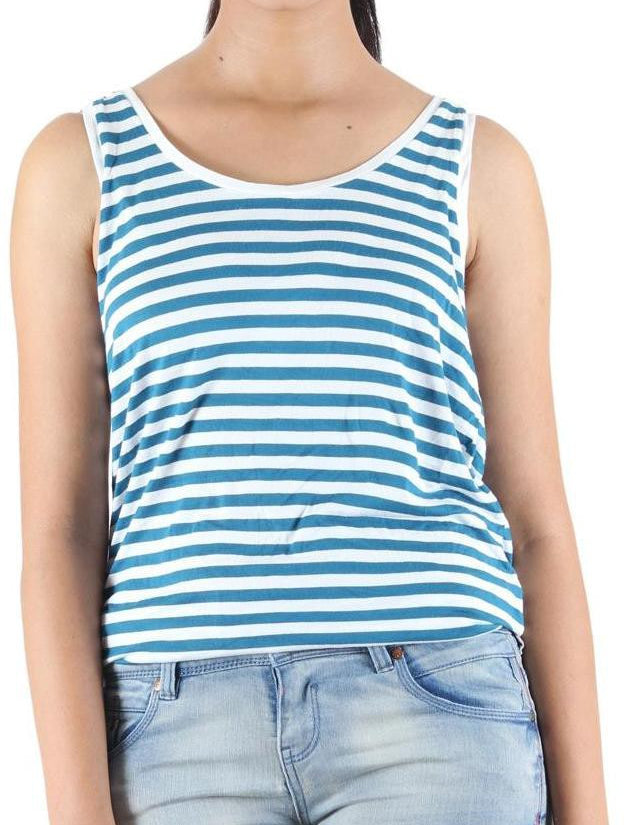 KOTTY Casual Sleeveless Striped Women Dark Green Top 