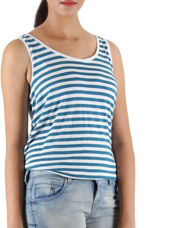 KOTTY Casual Sleeveless Striped Women Dark Green Top 