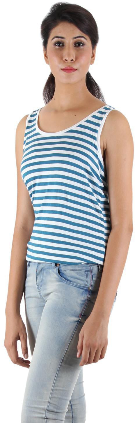 KOTTY Casual Sleeveless Striped Women Dark Green Top 