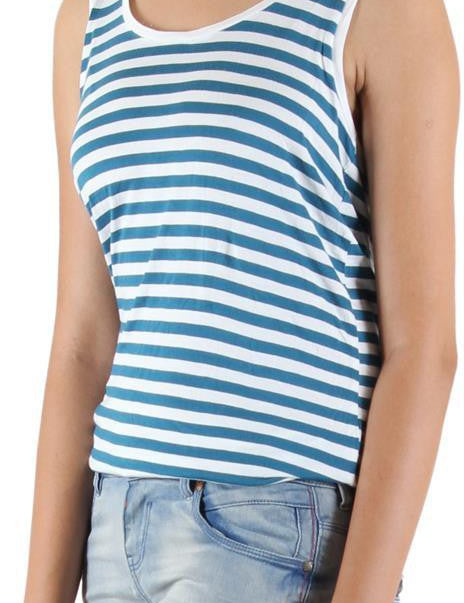KOTTY Casual Sleeveless Striped Women Dark Green Top 