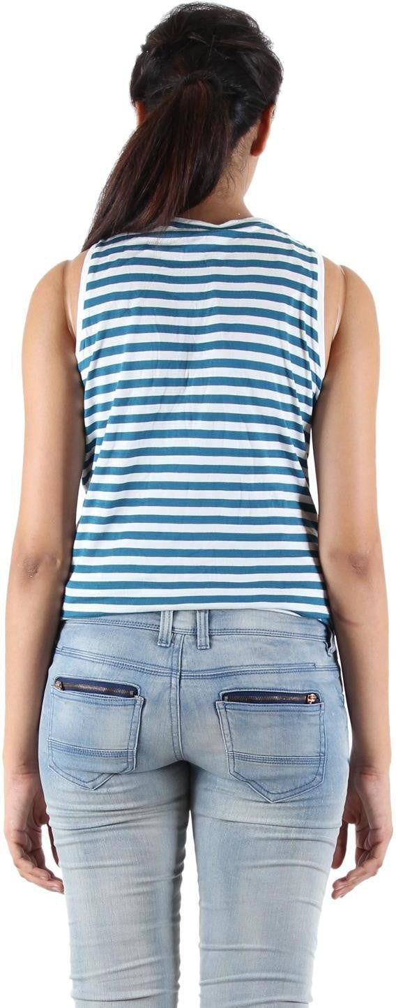 KOTTY Casual Sleeveless Striped Women Dark Green Top 
