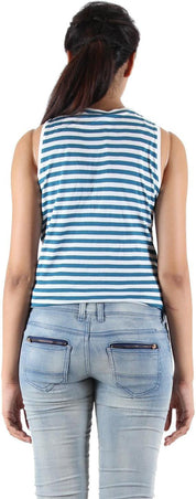 KOTTY Casual Sleeveless Striped Women Dark Green Top 