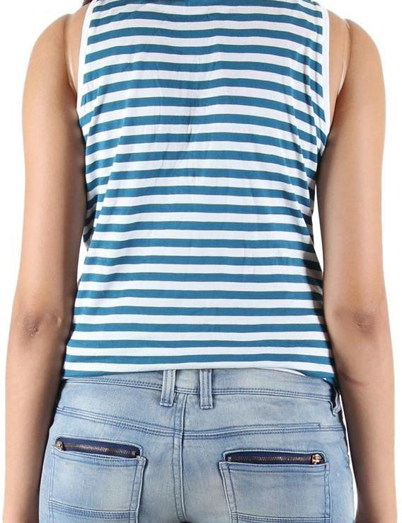 KOTTY Casual Sleeveless Striped Women Dark Green Top 