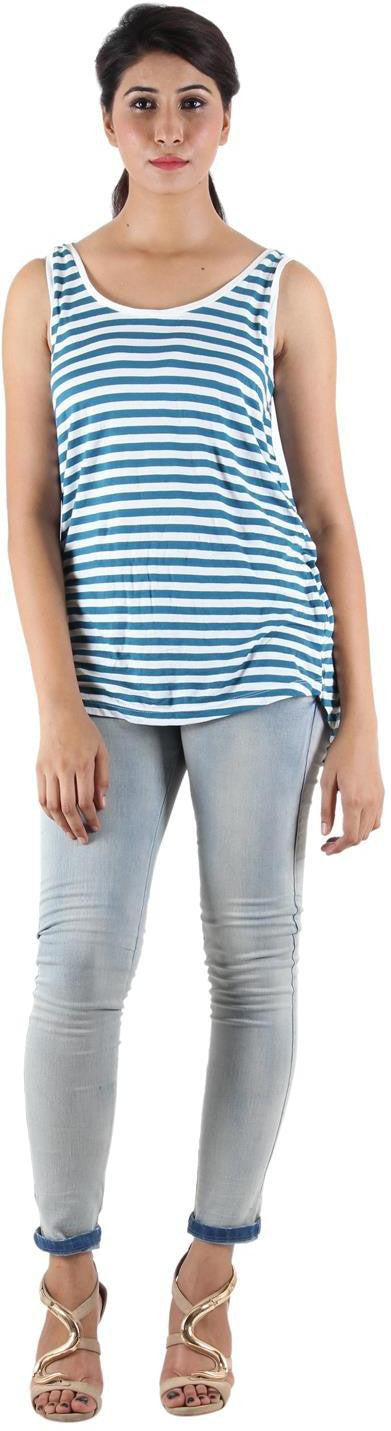KOTTY Casual Sleeveless Striped Women Dark Green Top 